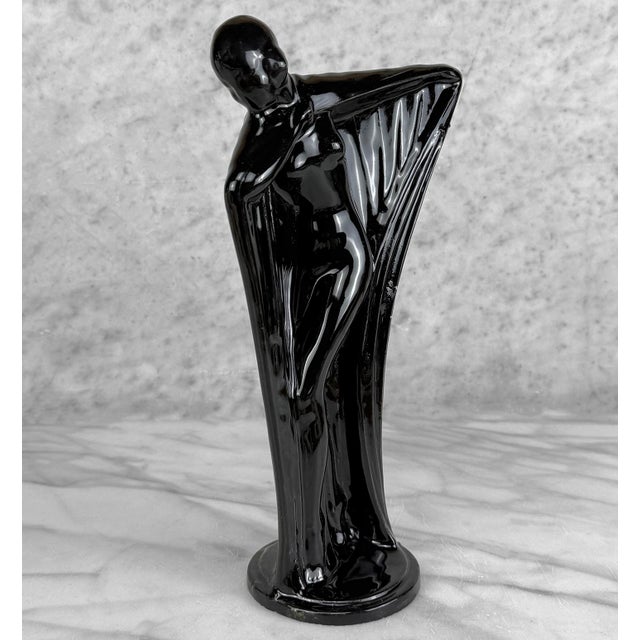 Late 20th Century Vintage Art Deco Black Ceramic Flapper Women Sculpture - 10" For Sale - Image 5 of 10