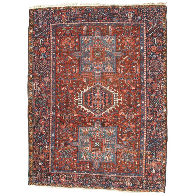 Vintage Persian Karaja Rug, Handmade Wool Oriental Rug, Rust, Ivory, Light Blue For Sale - Image 18 of 18