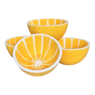 Late 20th Century Majolica Style Vintage Lemon Motif Bowls - Set of Four For Sale