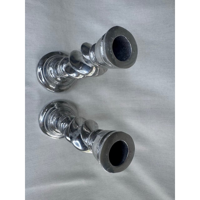 Silver Vintage English Traditional Barley Twist Small Silver Tone Candlesticks, a Pair For Sale - Image 8 of 11