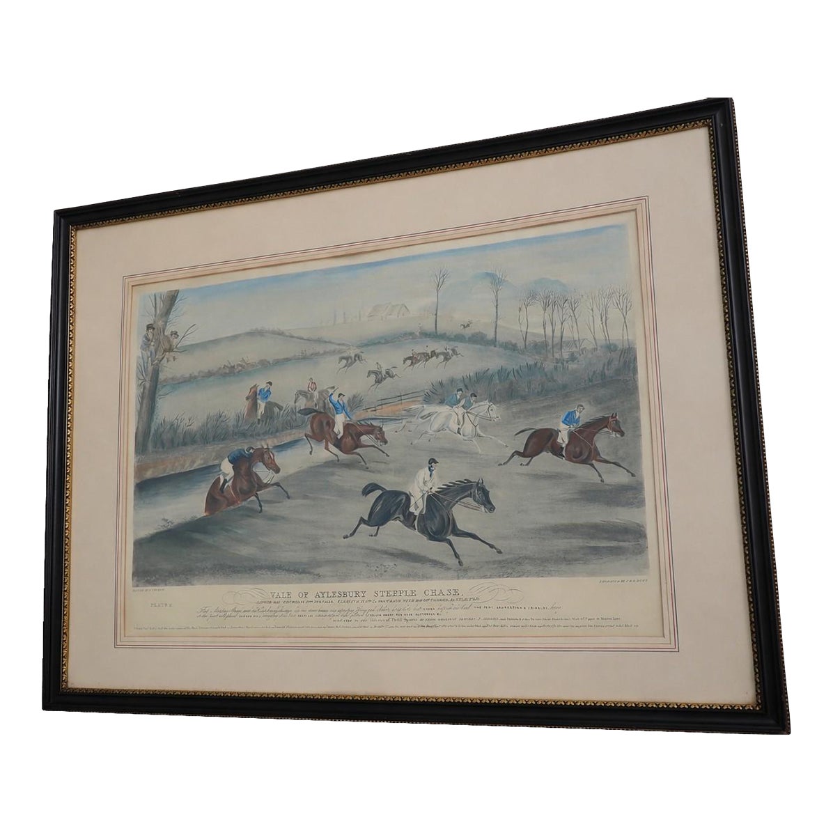 Vintage Hand Painted Horse Racing Engraving in Frame | Chairish