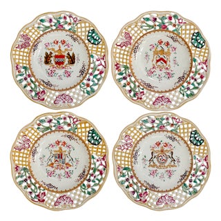 19th C. Edme Samson French Reticulated Armorial Bowls - Set of 4 For Sale