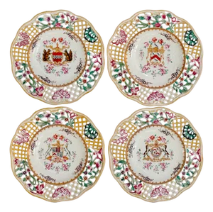 19th C. Edme Samson French Reticulated Armorial Bowls - Set of 4
