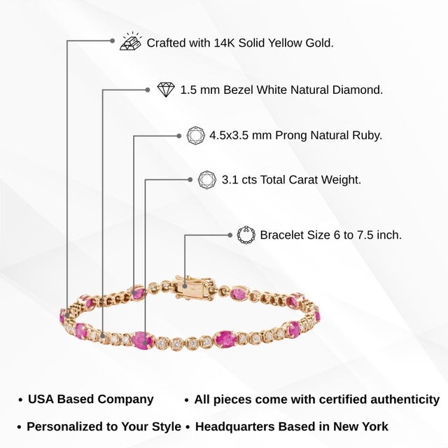 Early 20th Century 3.1ct Ruby & Natural Diamond 14k Gold Tennis Bracelet For Sale - Image 13 of 18