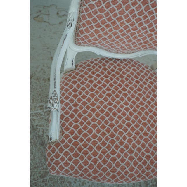 Textile Pair Petite French Louis XV White Chic Upholstered Armchairs For Sale - Image 7 of 18