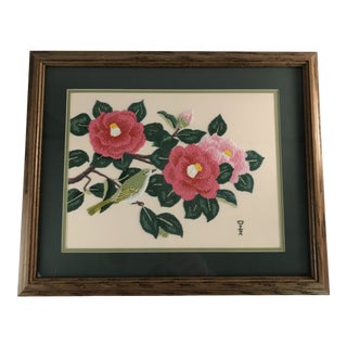 Handmade Needlepoint Magnolia Bird Art For Sale