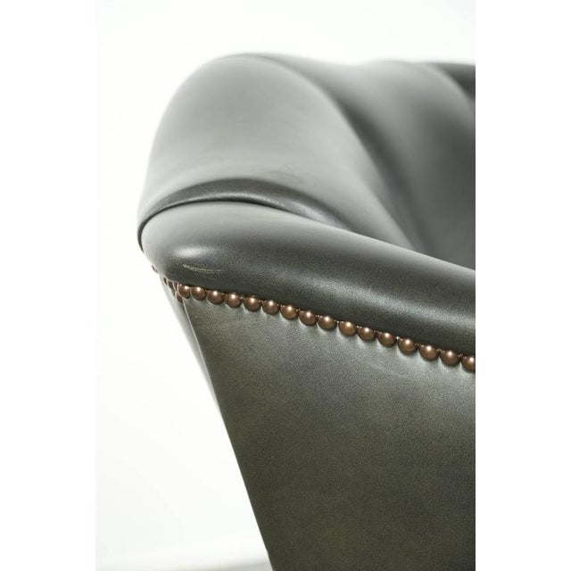English Style Black Cowhide Wing Armchair For Sale - Image 13 of 15