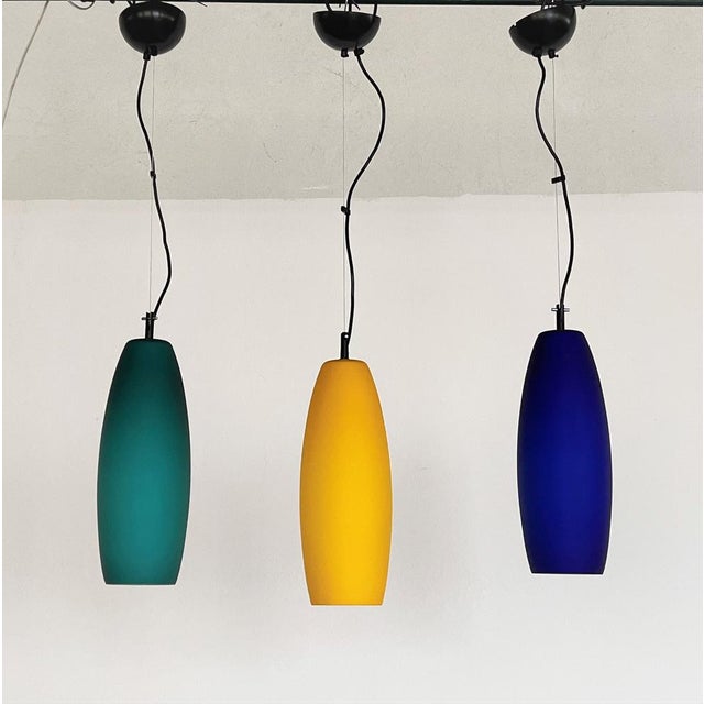 Italian Pendant Lamp Set in Murano Frosted Glass by De Majo Murano, 1970s, Set of 3 For Sale - Image 18 of 18