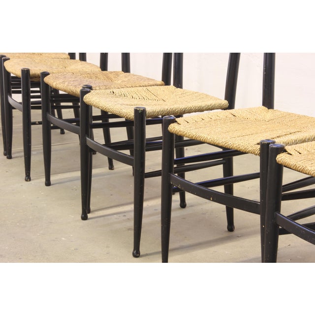 Italian Papercord Dining Chairs with Woven Seats, 1950s, Set of 8 For Sale - Image 9 of 18