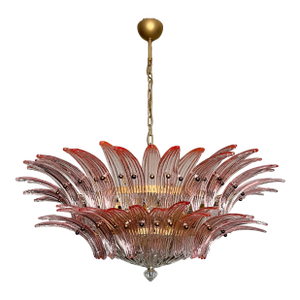 Murano Style Chandelier Ceiling Light Original Palmette, Two Levels, 82 Pink Glasses