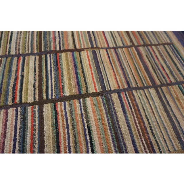 Purple 1920s Multi Purple Stripe Folk Art Antique American Hooked Rug 2'7" X 3'8" Knotted Wool Carpet For Sale - Image 8 of 13