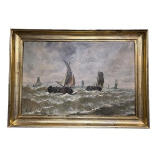 Dutch Artist, Boats at Sea, 1800s, Oil on Canvas For Sale