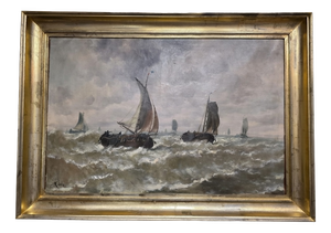 Dutch Artist, Boats at Sea, 1800s, Oil on Canvas