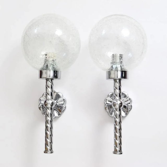 Silver Bubble Glass and Chrome Sconces from Karl Lenz, 1970s, Set of 2 For Sale - Image 8 of 8