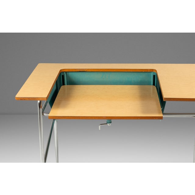 Mid-Century Modern Industrial Writer's Desk / Computer Desk W/ Adjustable Height Desk Top in Chrome & Metal, Usa, C. 1970s For Sale - Image 9 of 18