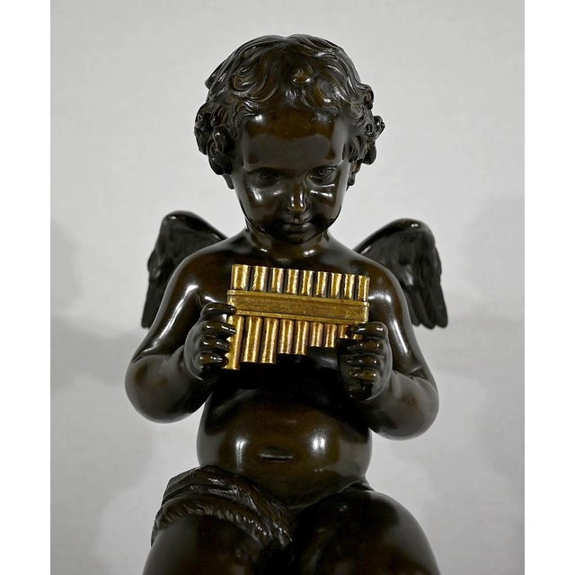 Angel with Flute, Late 19th Century, Bronze & Marble For Sale - Image 4 of 18