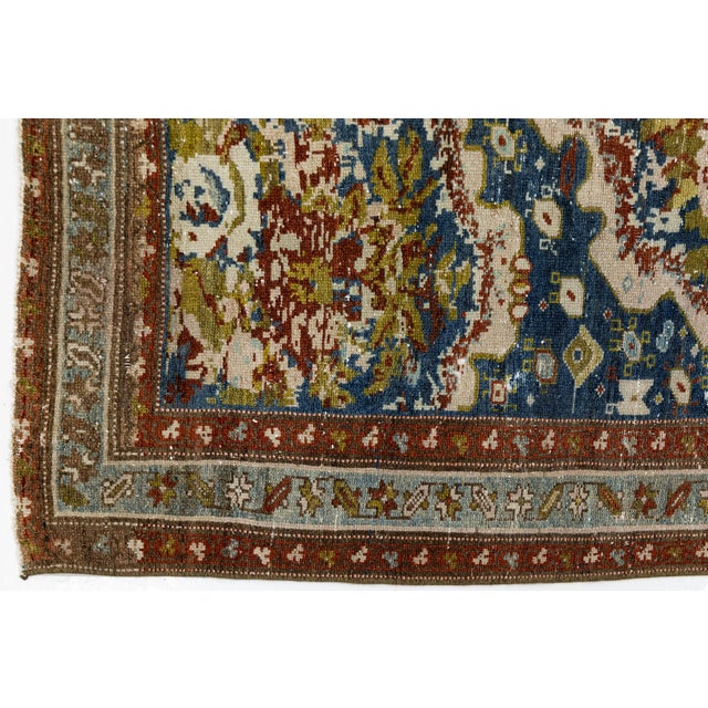 Textile 19th Century Antique Malayer Rug With Floral Medallion in Indigo, Terracotta & Sage For Sale - Image 7 of 8