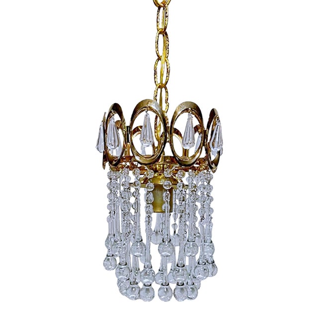 Mid 20th Century Gold Frame Layered Chandelier For Sale