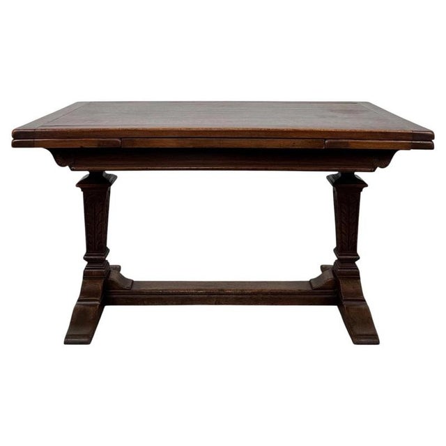Wood Antique Early 20th Century English Oak Draw-Leaf Refectory Dining Table For Sale - Image 7 of 8
