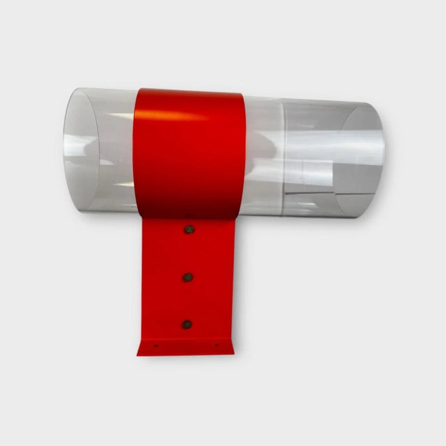 The lamp is made of metal and thick acrylic glass. Beautiful red color. The lamp is heavy and solid. Very good condition,...