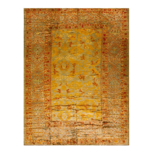Elegant Sky-Blue Color & Nice Geometric Design Antique Turkish Angora Oushak Rug