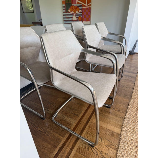 Modern Set of 6 Davis Furniture Chrome and Leather Dining Chairs For Sale - Image 3 of 3