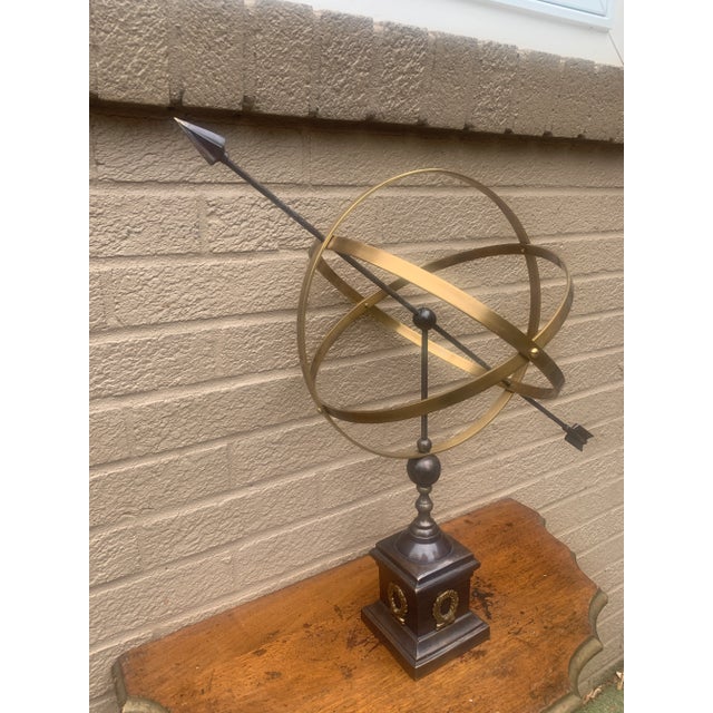 French Provincial Large Classical Iron and Brass Armillary Sphere Garden Sculpture on Stand – English Estate Style For Sale - Image 3 of 12