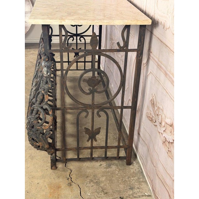 Antique French Console Table, Wrought Iron & Marble, Circa 1880 For Sale - Image 11 of 18