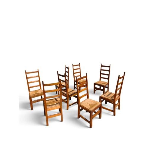 Brown Arts and Craft Style Dining Chairs, Set of 8 For Sale - Image 8 of 8