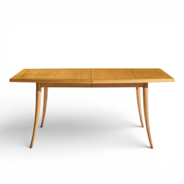 Wood Harvey Probber Mid Century Bleached Mahogany Saber Leg Expanding Dining Table With 1 Leaf For Sale - Image 7 of 10