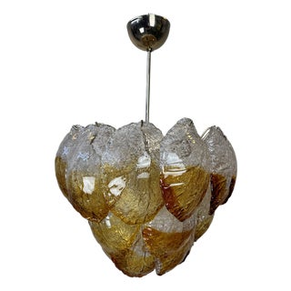 Vintage Murano Frozen Leaves Chandelier in Bicolor For Sale