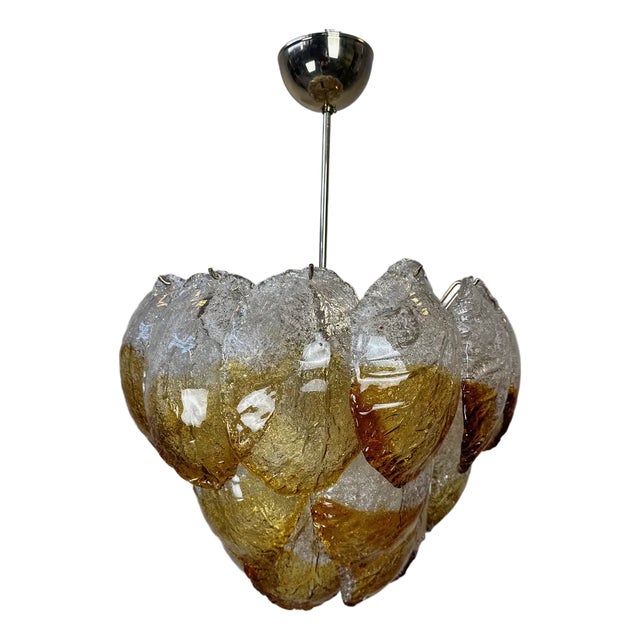 Vintage Murano Frozen Leaves Chandelier in Bicolor For Sale