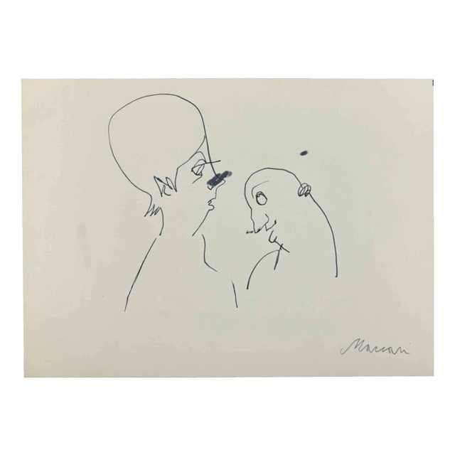 Mino Maccari, Profiles, Drawing in Ink, 1950s For Sale