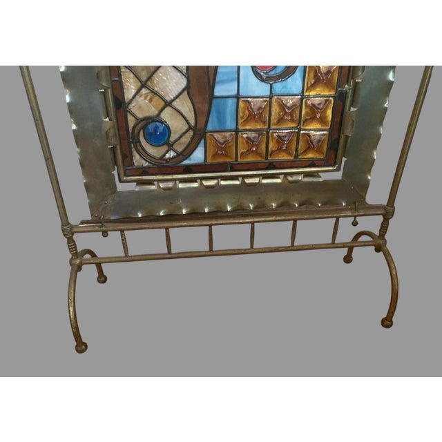 Antique Victorian Jeweled & Leaded Stained Glass Fireplace Screen For Sale - Image 9 of 11