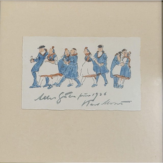 Karl Mons, New Year’s Greetings from the Traditional Costume Couples of Schwalm, Oil Painting on Canvas For Sale - Image 6 of 9