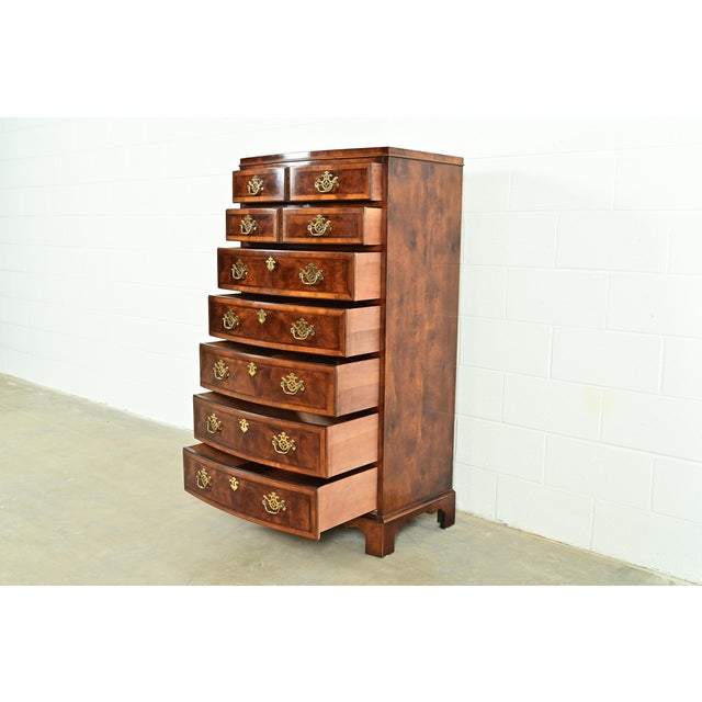 Henredon Georgian Mahogany and Burl Wood Highboy Dresser For Sale In South Bend - Image 6 of 14
