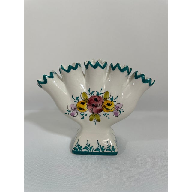 Mid 20th Century Portuguese Petite Majolica Five Finger Tulip Vase Tulipiere For Sale - Image 6 of 17