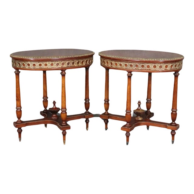 Companion Bronze Ormolu Mounted French Louis XVI End Tables - A Pair For Sale