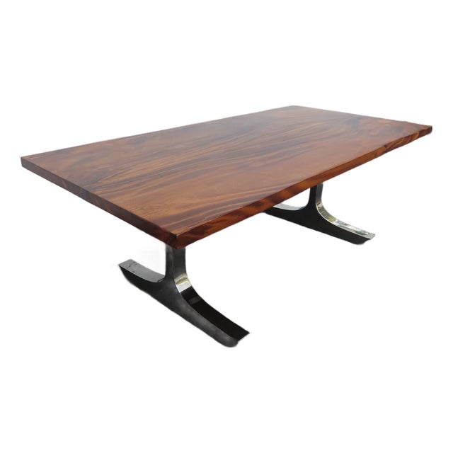 Solid Mahogany and Chrome Large Long Dining Table 6673 For Sale