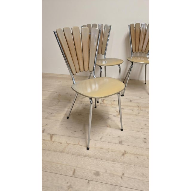 Vintage Fan-Back Dining Chairs with Beige Leatherette Upholstery, 1960s, Set of 6 For Sale - Image 6 of 18