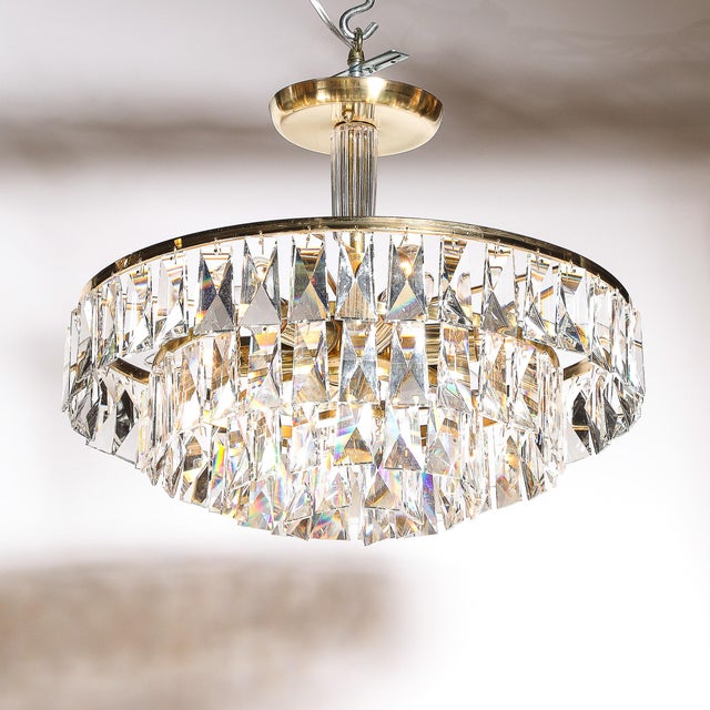 Mid-Century 3-Tier Faceted & Cut Crystal Chandelier in Brass W/ Glass Rod Detail For Sale - Image 16 of 18