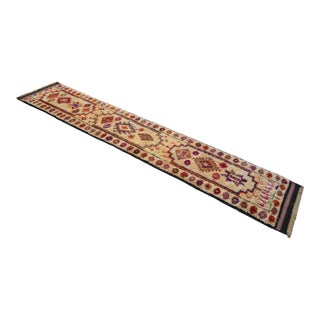 1970s Hand-Knotted Turkish Runner Rug. High Pile Tribal Extra Long Runner Rug - 2′8″ × 15′3″ For Sale