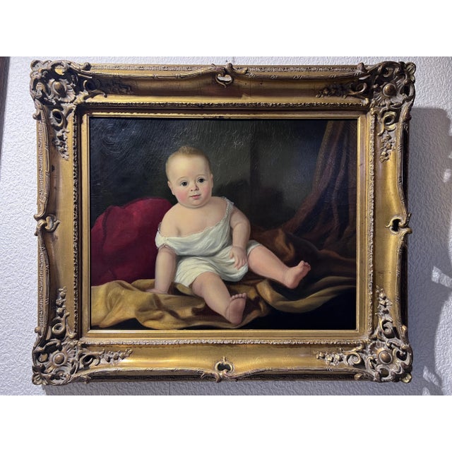 An important mid-19th century American oil on canvas portrait depicting a seated child, dated October 18, 1864 and...