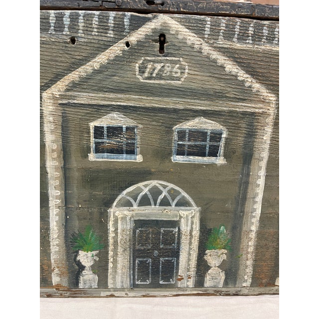 A 19th century country English hand painted box or chest featuring a Georgian manor house facade. These boxes are...