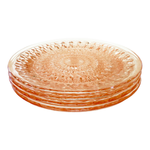 1940s Jeannette Glass “Holiday” (Buttons and Bows) Pink Dinner Plates – 4 Pieces
