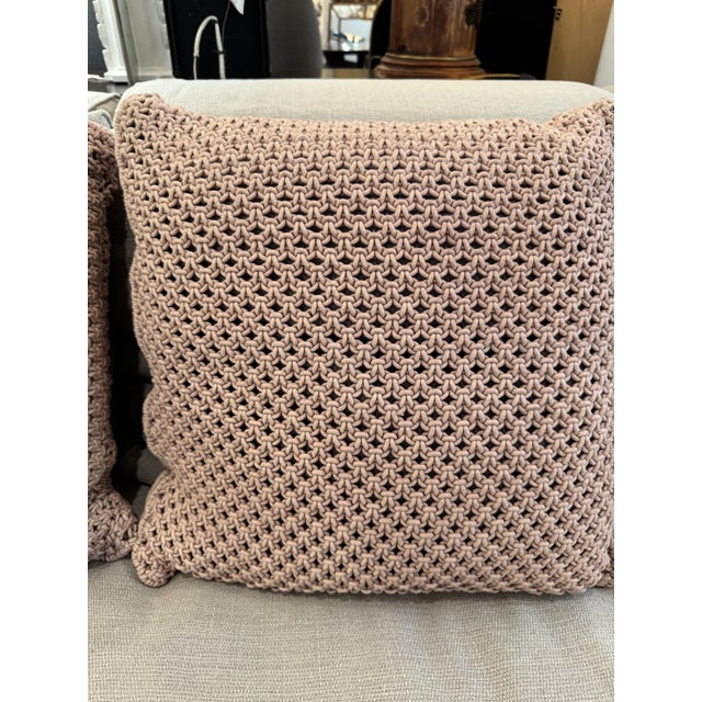 Feather & Down Chunky Knit Mocha Throw Pillows, Pair For Sale - Image 11 of 12