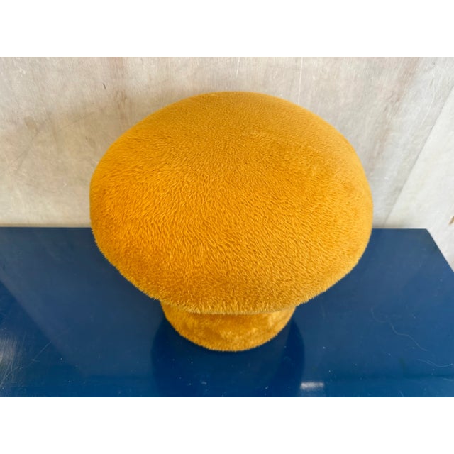 1970s Vintage Mushroom Footstool in Orange Shag For Sale - Image 4 of 8