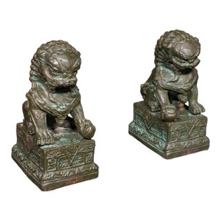 Pair of Vintage Dog of Fo Bookends, Oriental, Bronze, Book Rest, Art Deco, 1930 For Sale