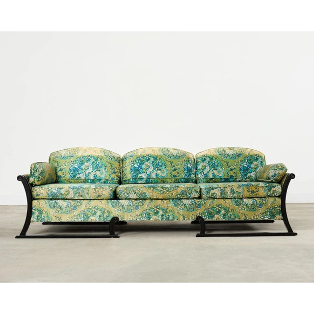 Mid-Century Modern Midcentury James Mont Style Lacquered Gondola Dragon Sofa For Sale - Image 3 of 17