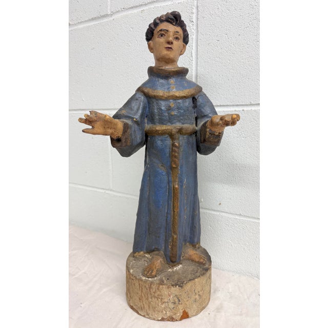Large 1600's Antique Hand Carved Polychromed Santos St. Francis Sculpture Statue For Sale - Image 10 of 16